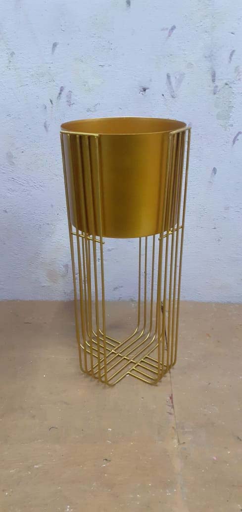 Gold Metal Planter with Stand – 10 Inch Pot, 26 Inch Stand