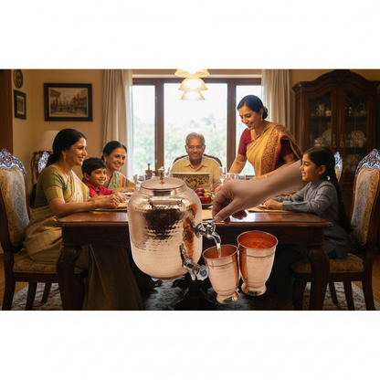 Hammered Pure Copper Water Dispenser 5 Litre & 2 Glasses