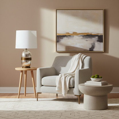 Glass & Metal Table Lamp with White Cotton Shade