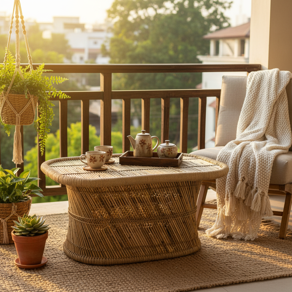 Bamboo Mudda Table Natural Beige Finish