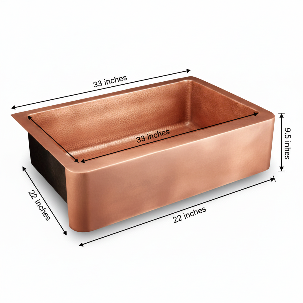 33 Inch Copper Kitchen Farmhouse Sink 16 Gauge Pure Copper