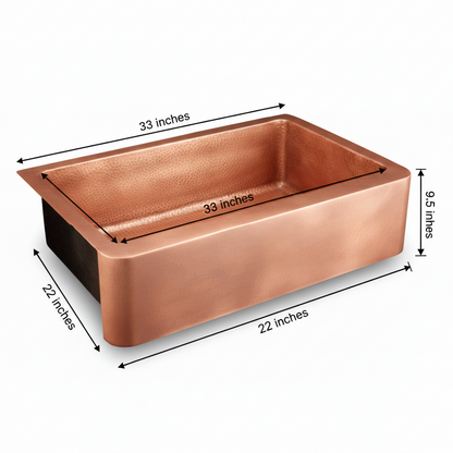 33 Inch Copper Kitchen Farmhouse Sink 16 Gauge Pure Copper