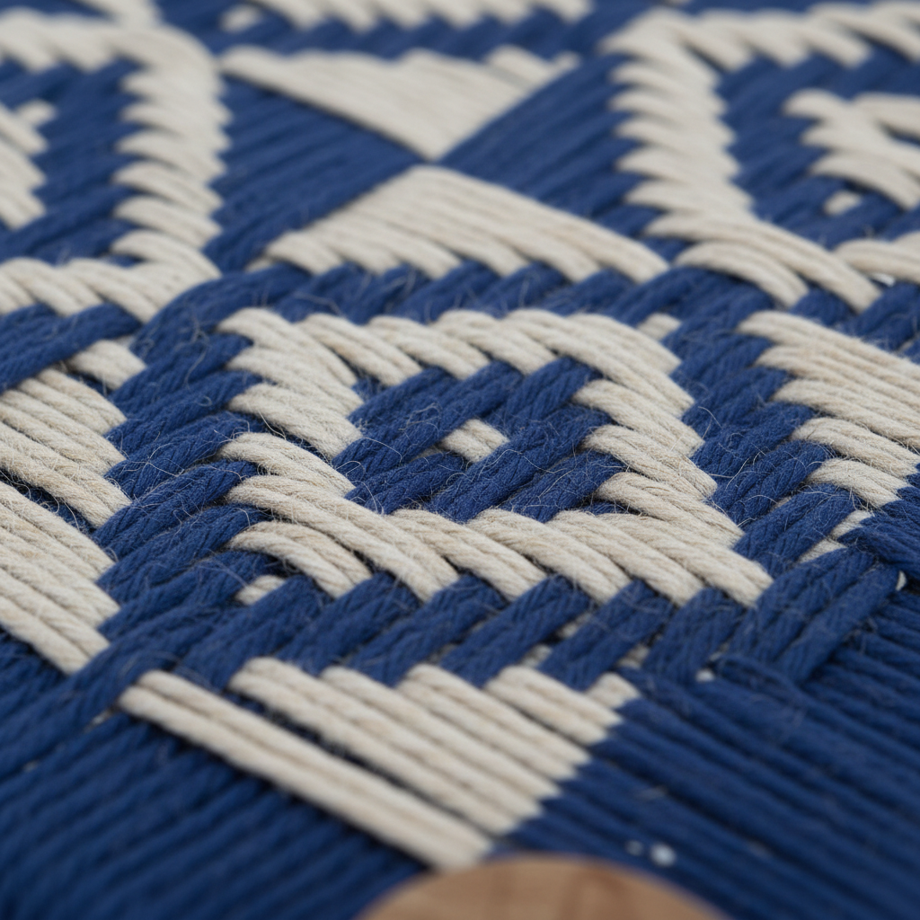 Wooden Stool 16x16 Hemp Rope Blue White