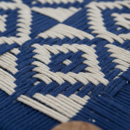 Wooden Stool 16x16 Hemp Rope Blue White