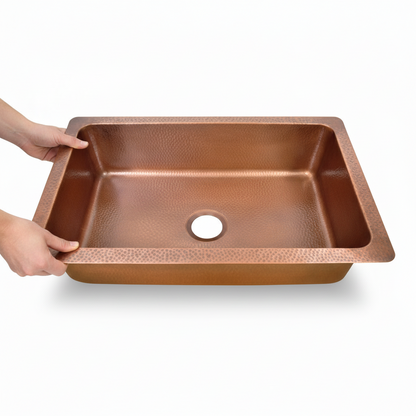 Antique Finish Farmhouse Copper Kitchen Sink 30 Inch