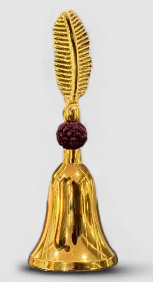 Gold Plated Rudraksha Pooja Bell – Decorative Brass Bell with Packaging (6 × 3.5 × 3.5 Inch)