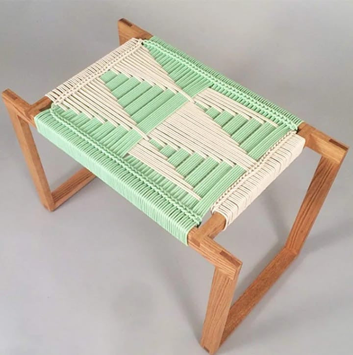 Handcrafted Wooden Bench with Natural Rope – Green & White
