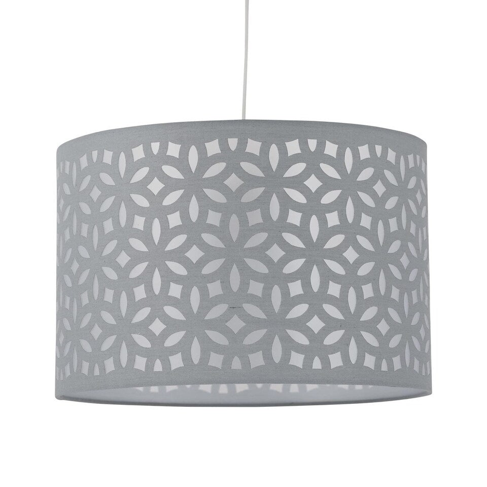 Gray lampshade with a geometric pattern on a white background