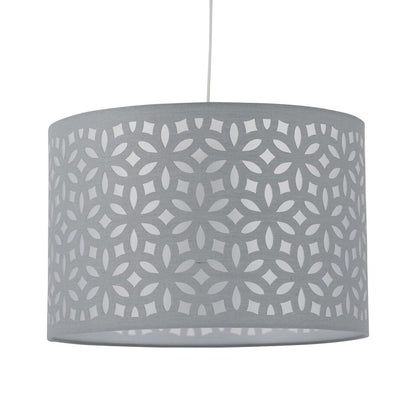 Gray lampshade with a geometric pattern on a white background