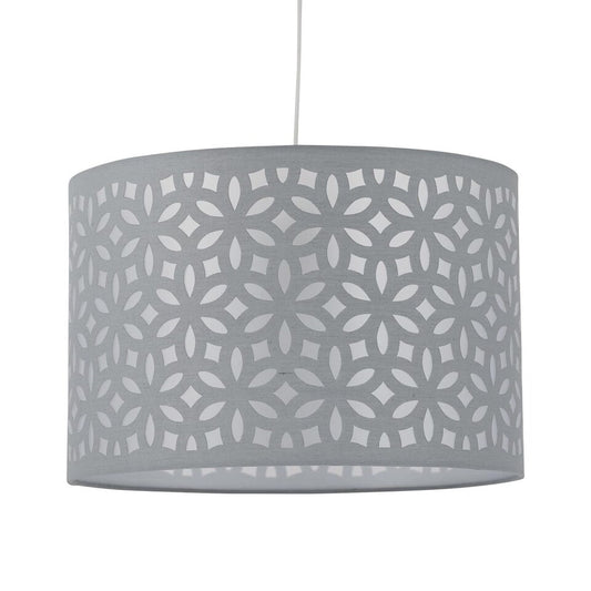 Gray lampshade with a geometric pattern on a white background