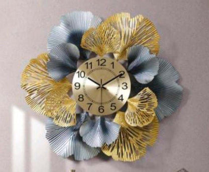 Creative Ginkgo Leaf Metal Wall Clock 26 Inch Vintage Decor - Brass Decors