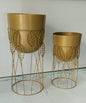 Golden Planter with Leaf Design – 25.5 Inch Decorative Metal Plant Holder