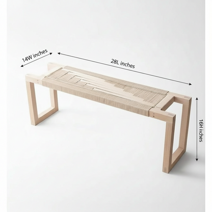 Wooden bench with dimensions labeled on a white background