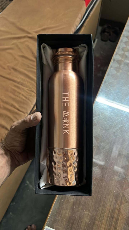 Half Hammered Copper Water Bottle – Long Neck, 1L