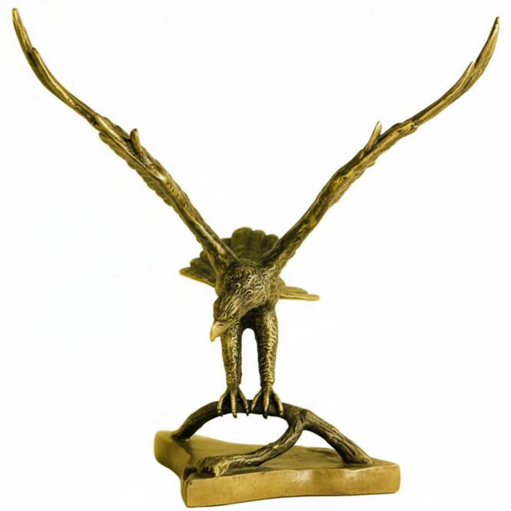 Bronze sculpture of a stegosaurus on a white background
