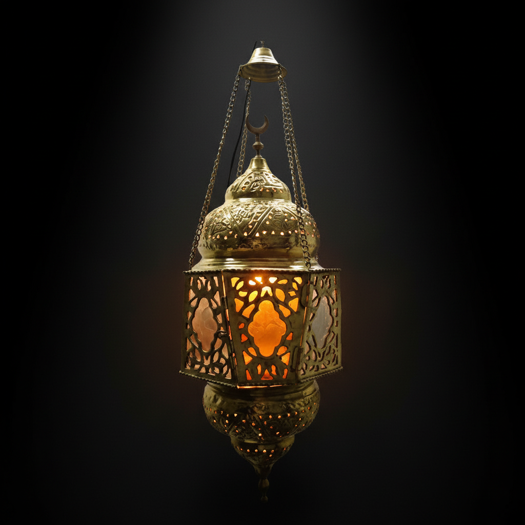Decorative lantern with intricate patterns on a dark background