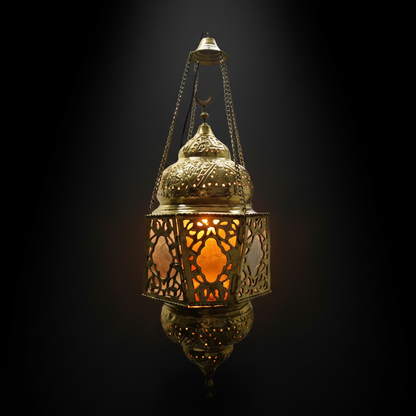Decorative lantern with intricate patterns on a dark background