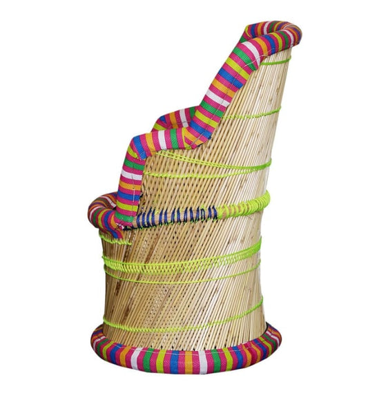 Handcrafted Bamboo Seating Armrest Mudda Chair – Multi-Colour
