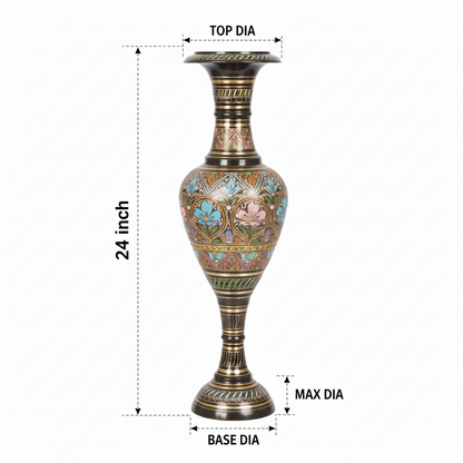 Decorative vase with measurements on a white background
