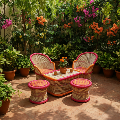 Bamboo Mudda Chair Set with Table Full Size