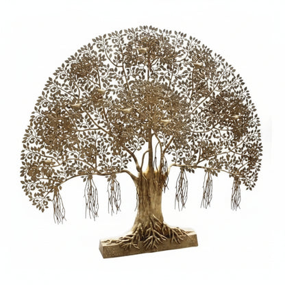 Decorative metal tree sculpture on a white background