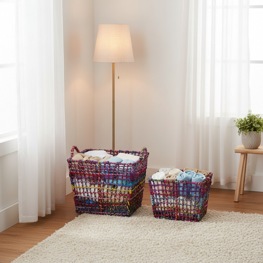 Iron Laundry Bucket Set Multicolour Rope