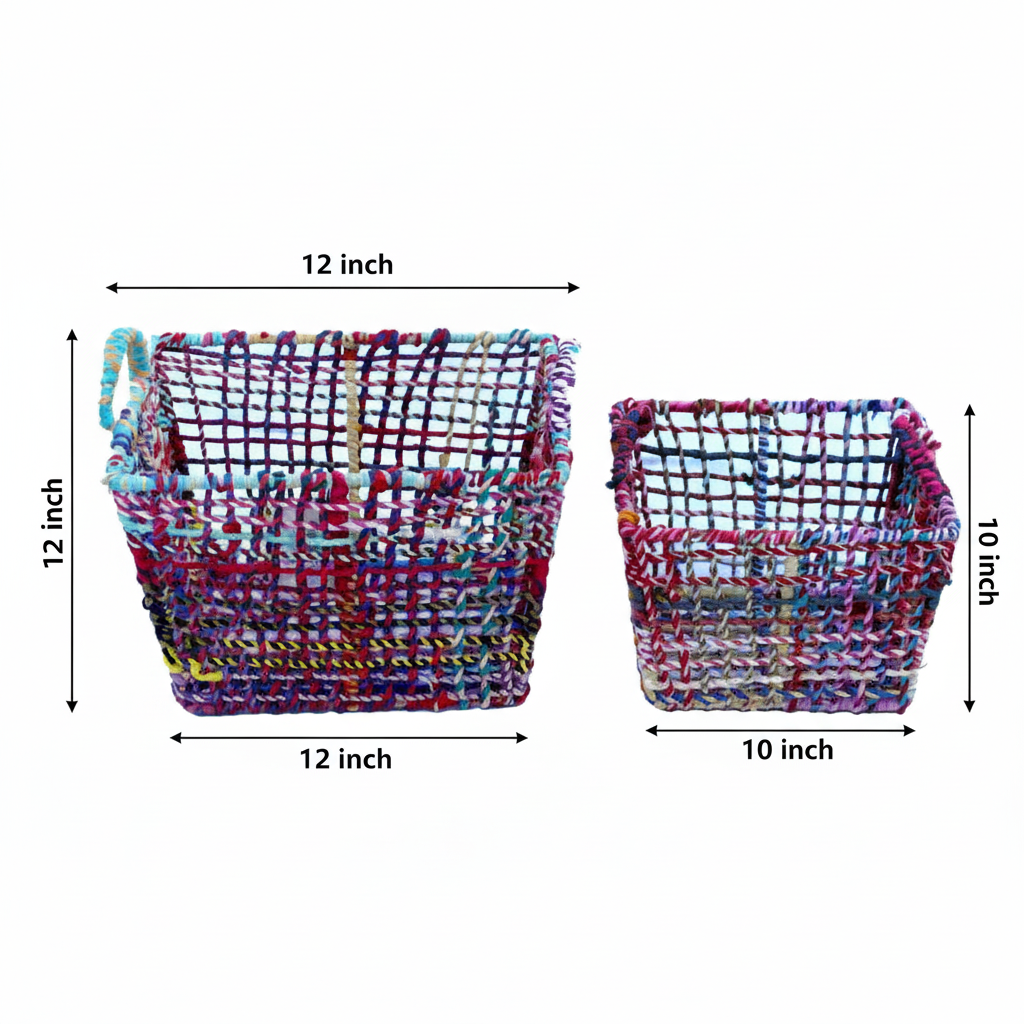 Iron Laundry Bucket Set Multicolour Rope