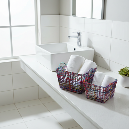 Iron Laundry Bucket Set Multicolour Rope