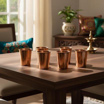 Copper Glass Set of 6 250ml Ayurvedic Drinking Tumblers