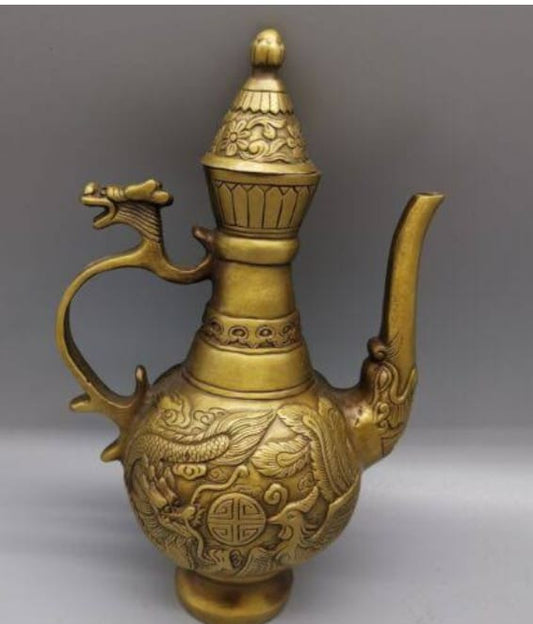 Brass Double Dragon Teapot – Brass Finish (8 Inch)