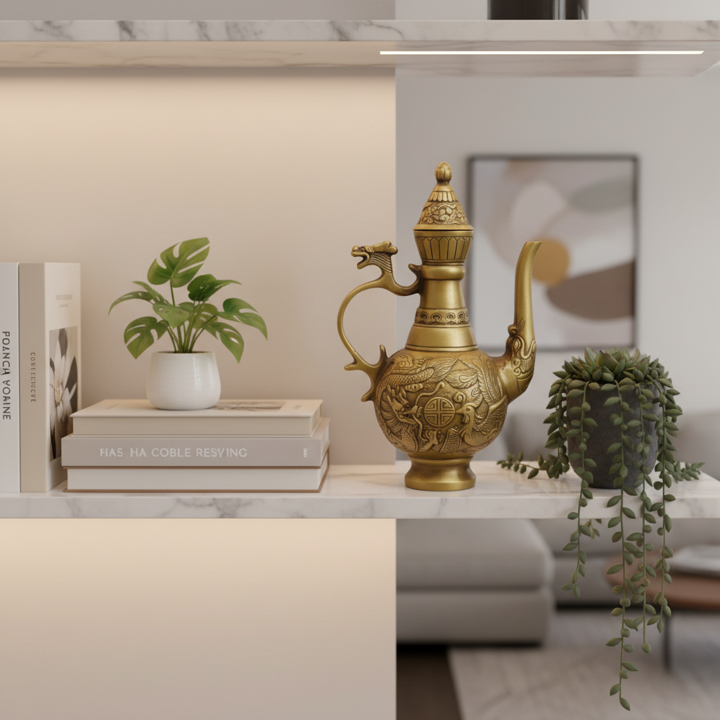 Antique Brass Double Dragon Teapot