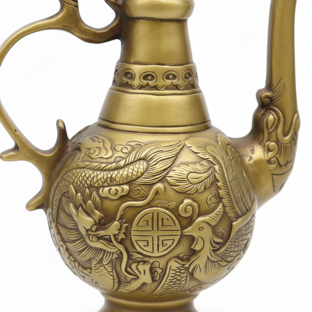 Antique Brass Double Dragon Teapot