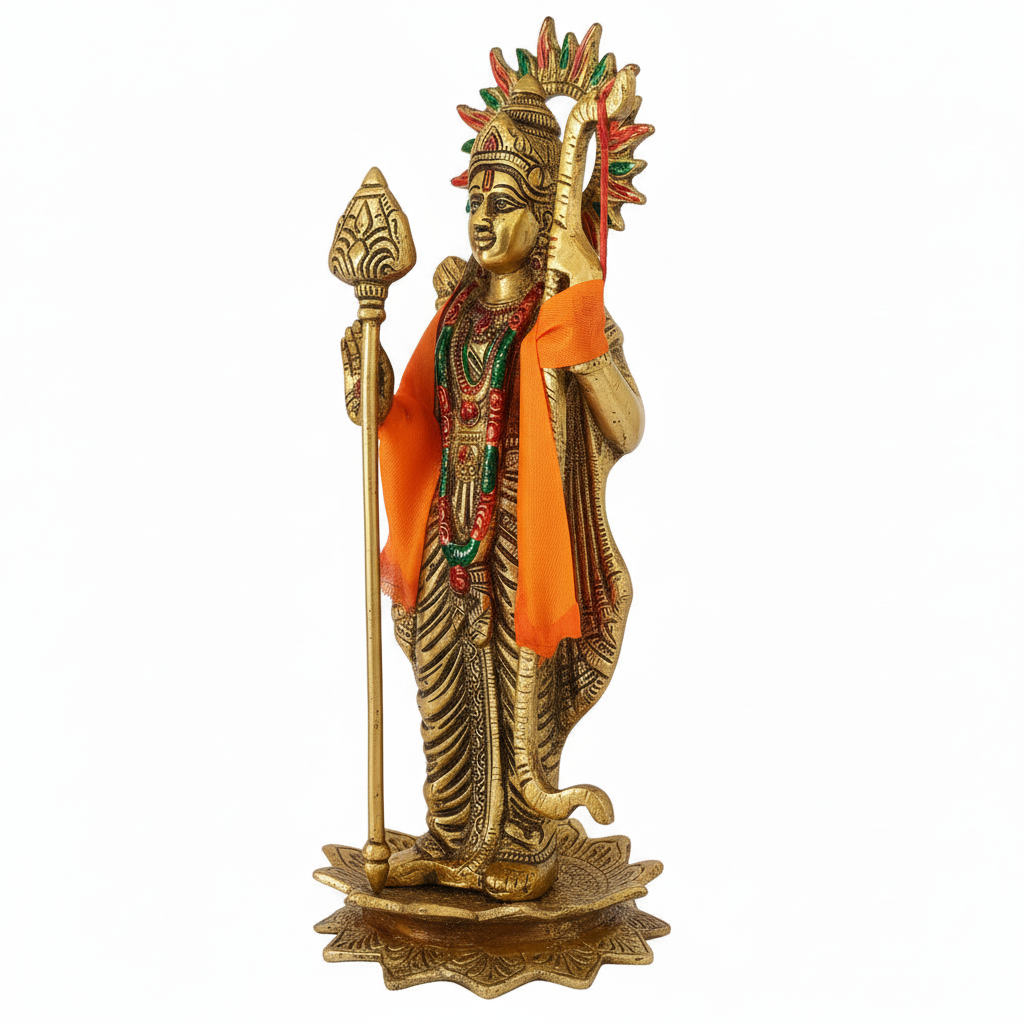 Lord Ram Standing Idol Gold Polished Brass - Brass Decors