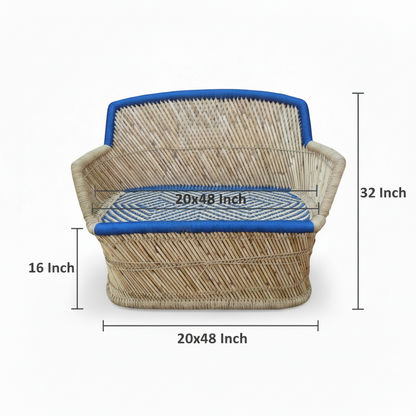 Beige Blue Bamboo Mudda Armrest Sofa