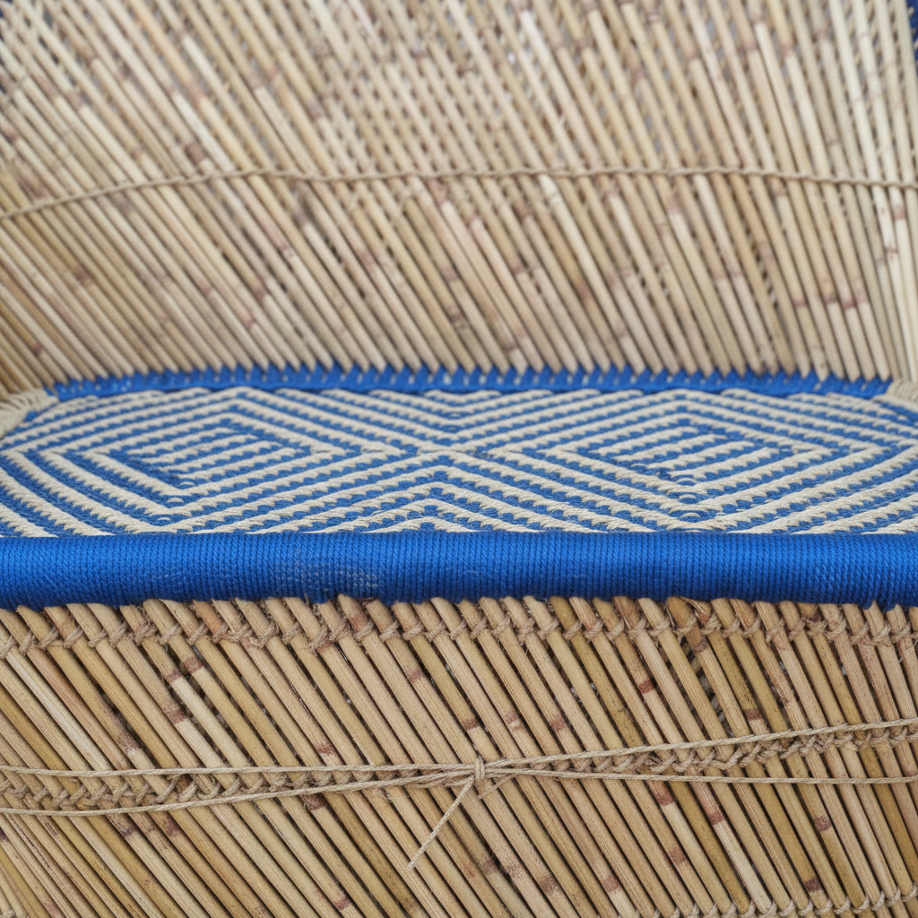 Beige Blue Bamboo Mudda Armrest Sofa