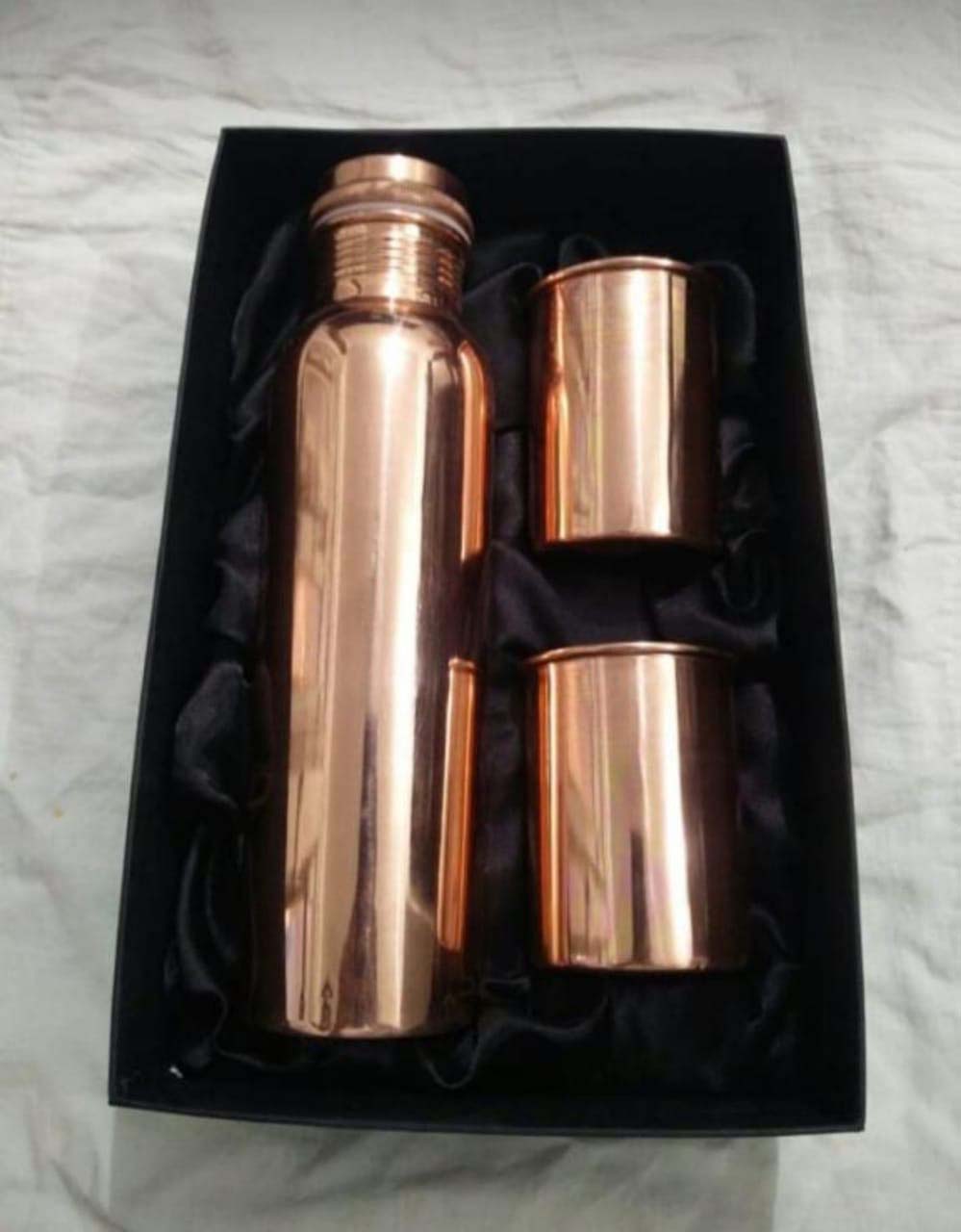 Copper Water Bottle with 2 Glass Set – 1000 ml Bottle + 300 ml Glasses