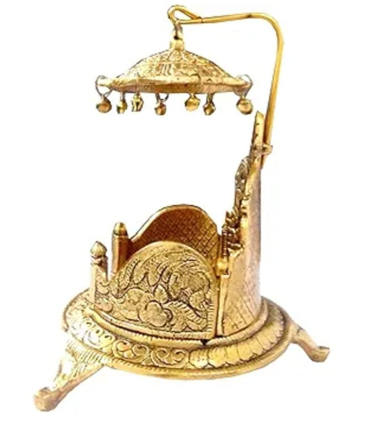 Square Laddu Gopal Shighasan – Decorative Silver/Gold Polished Idol (8 × 5 × 3.5 Inch)