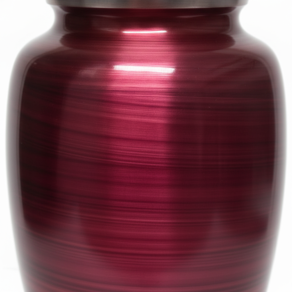 Red metal urn with a white background