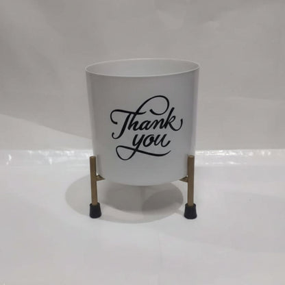 White trash bin with 'Thank you' text on a white background