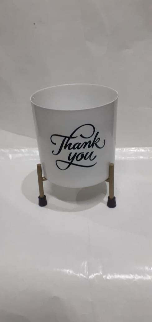 Designer Metal Planter with Golden Stand – Thank You Quote (White, 15 cm)