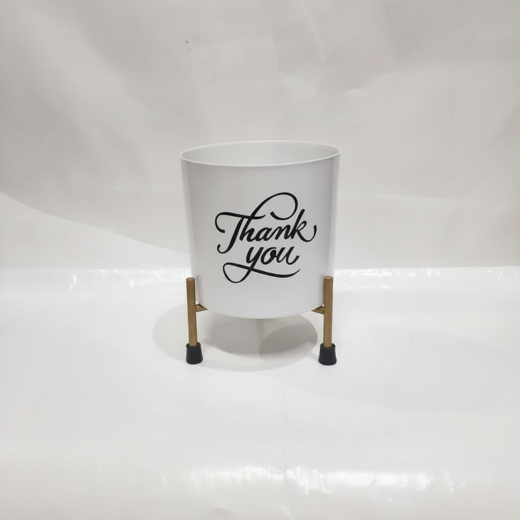 Designer Metal Thank You Planter with Golden Stand - Brass Decors