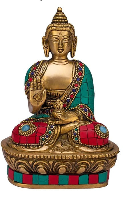 Brass Buddha Statue With Stonework