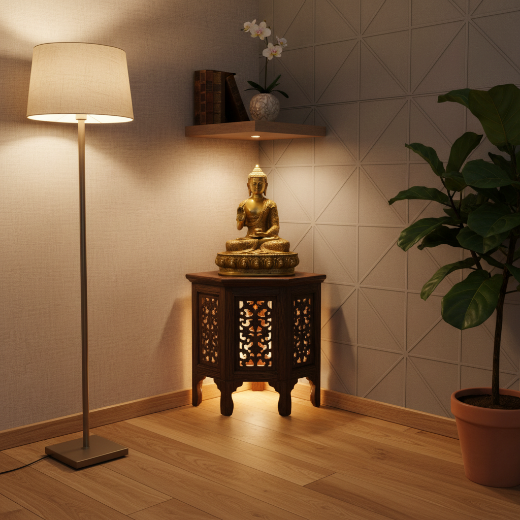 Blessing Buddha Brass Statue in Natural Golden Finish