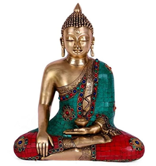 Brass Buddha Statue With Stonework