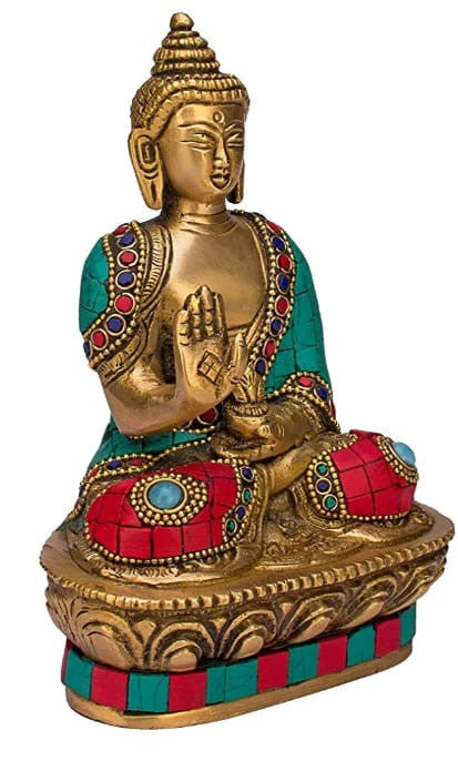 Brass Buddha Statue With Stonework