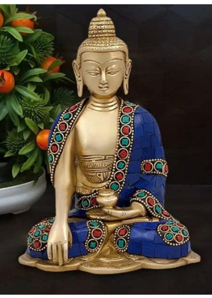 Brass Buddha Statue With Stonework