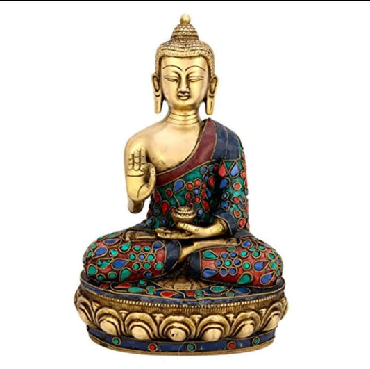 Brass Buddha Idol Sitting On Lotus