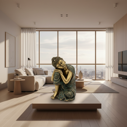 Brass Resting Buddha on Knee Meditation Statue