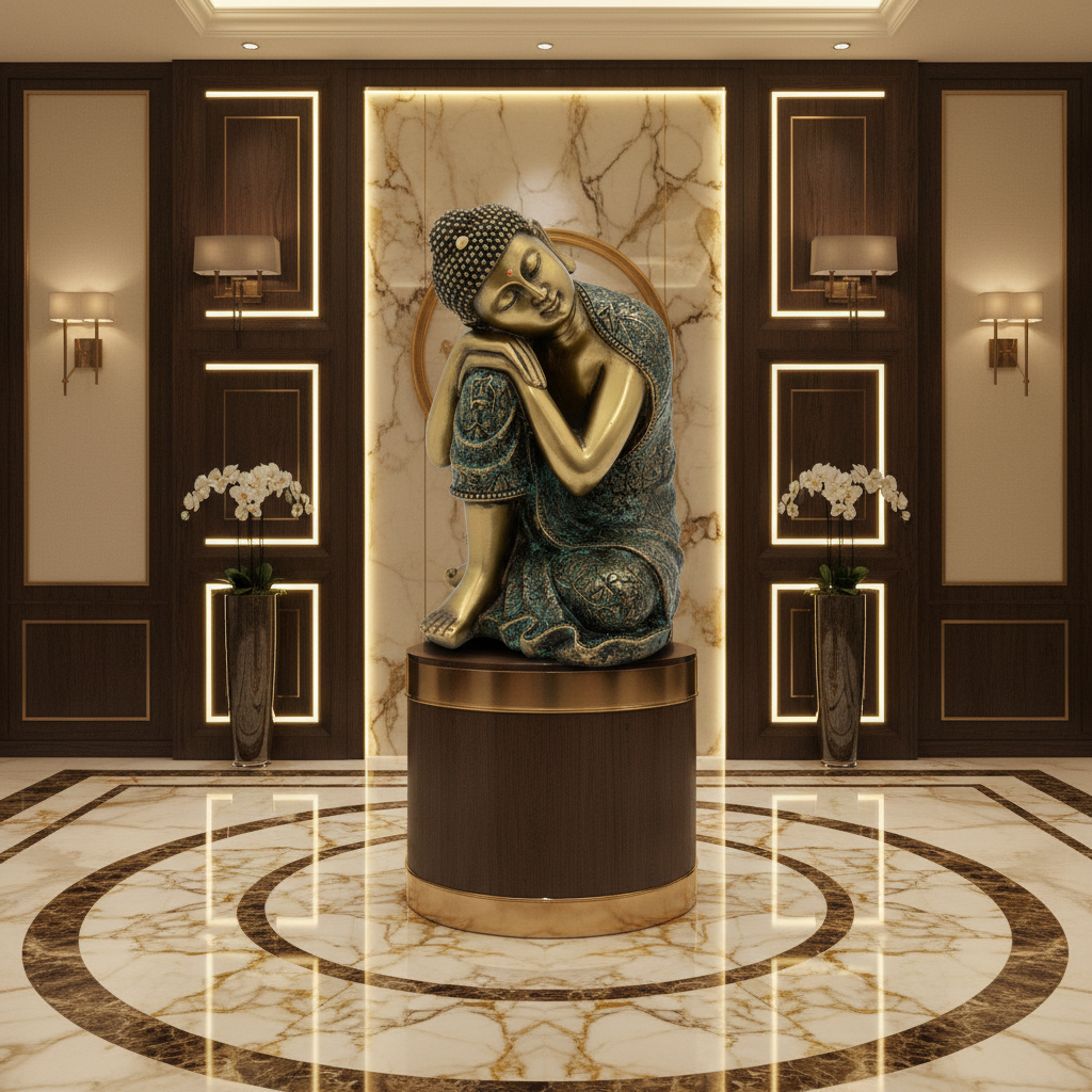 Brass Resting Buddha on Knee Meditation Statue