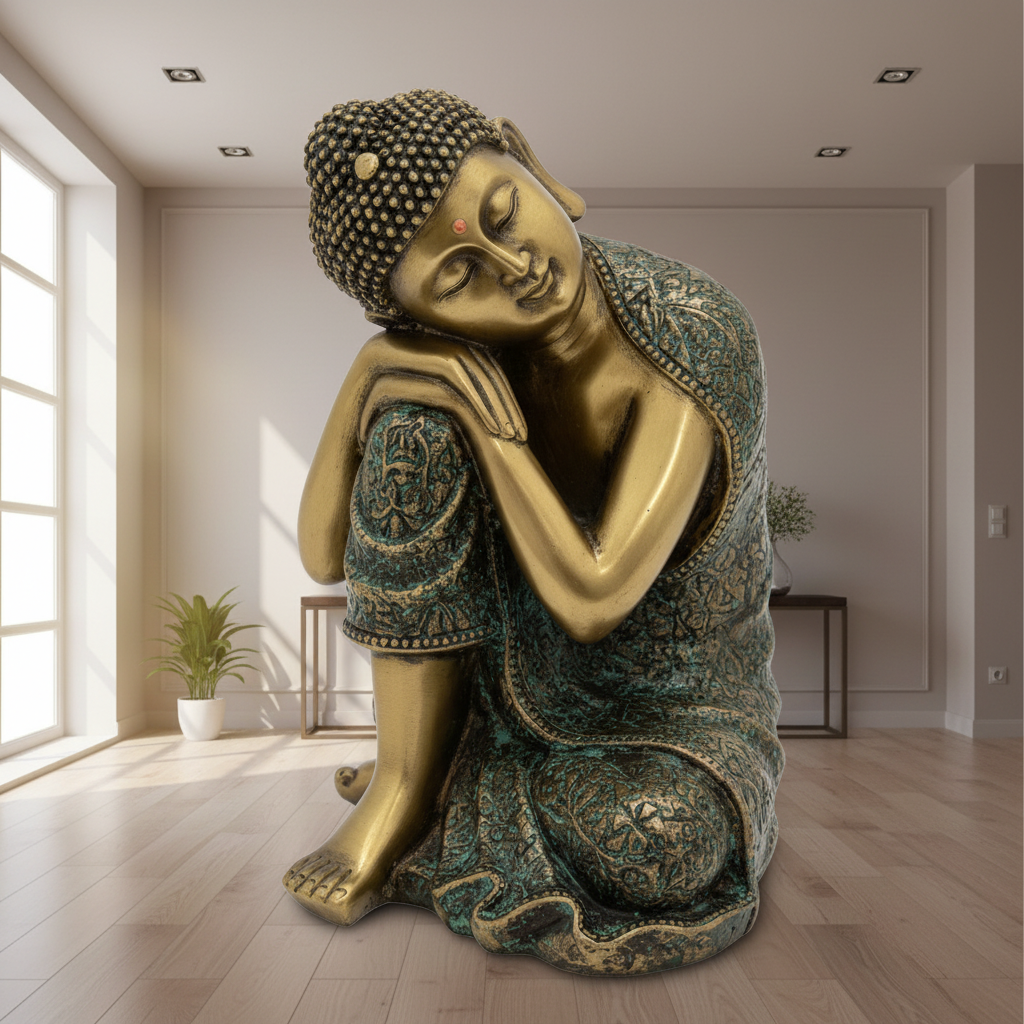 Brass Resting Buddha on Knee Meditation Statue